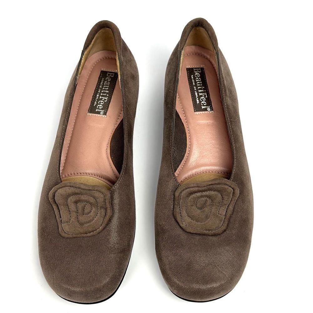 BeautiFeel Alexa Taupe Suede Leather Flats Shoes with Rosette Details 37 US 6,5 - Picture 4 of 15